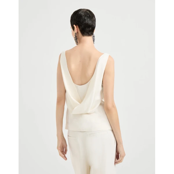 Brunello Cucinelli Fluid twill top in Ivory, view 3