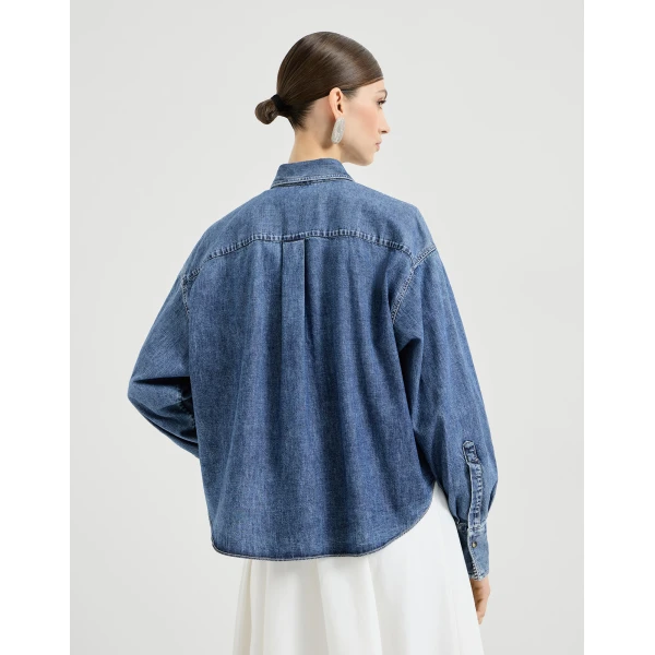 Brunello Cucinelli Lightweight denim shirt in Denim, view 3