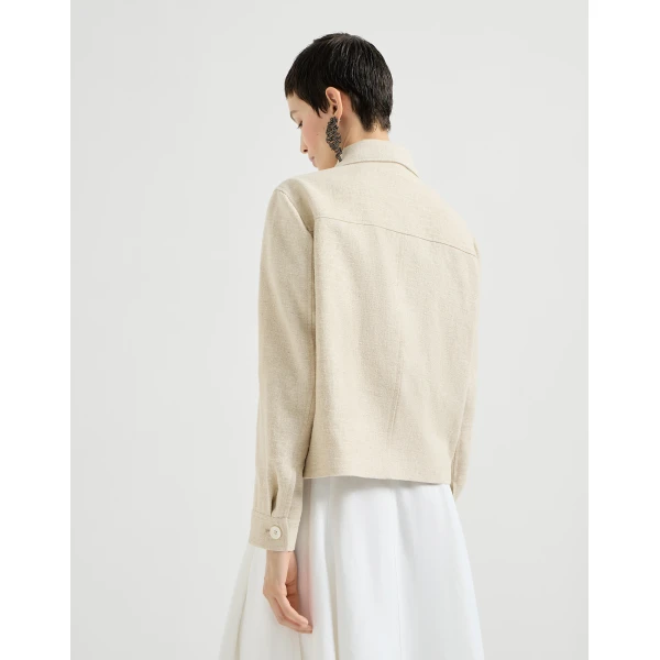 Brunello Cucinelli Crop caban jacket with monili in Beige, view 3