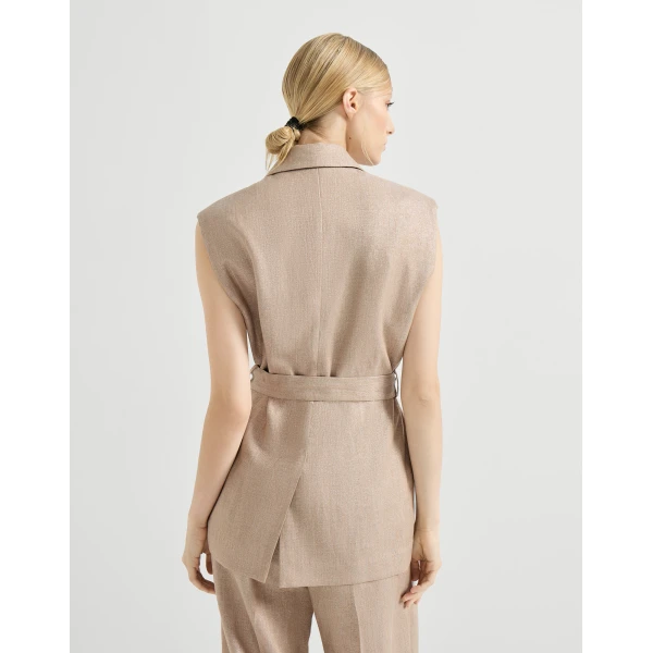Brunello Cucinelli Twill vest with monili in Antique Pink, view 3