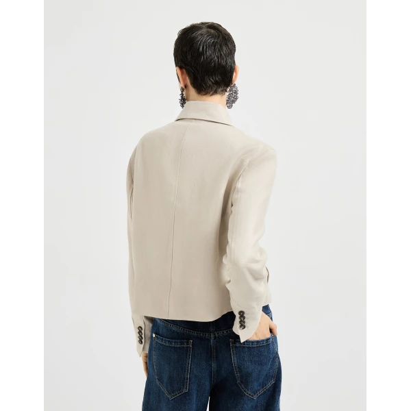 Brunello Cucinelli Linen diagonal jacket in Beige, view 3