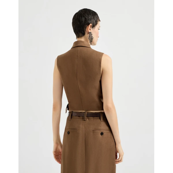 Brunello Cucinelli Linen diagonal vest in Mou, view 3