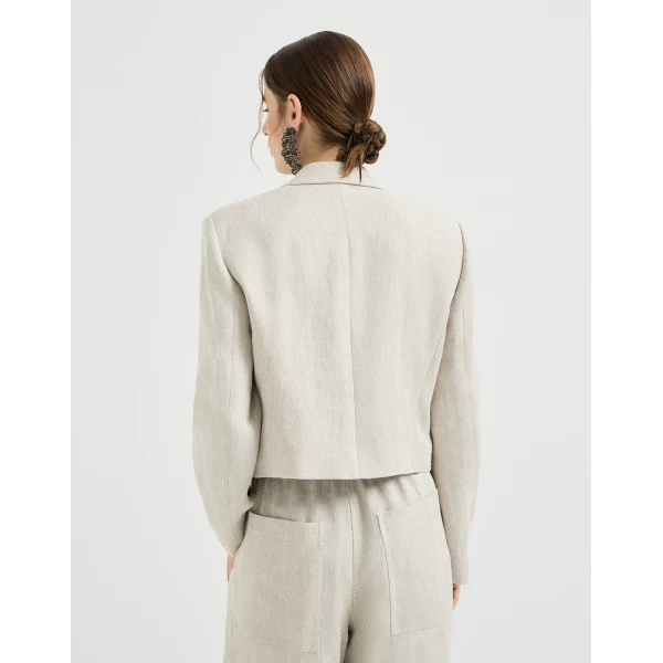 Brunello Cucinelli Chevron cropped blazer in Beige, view 3