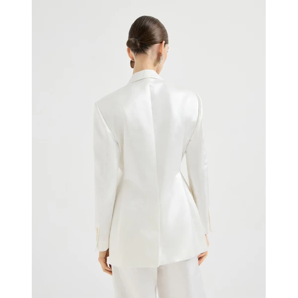 Brunello Cucinelli Satin blazer with monili in White, view 3