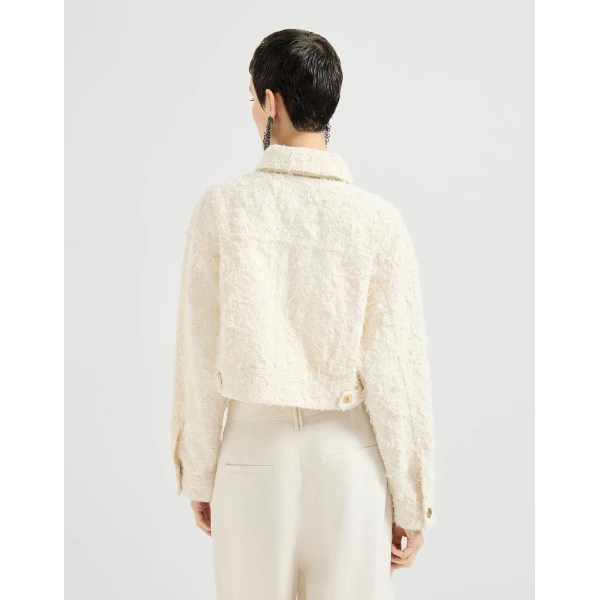 Brunello Cucinelli Fuzzy denim outerwear jacket in Ivory, view 3