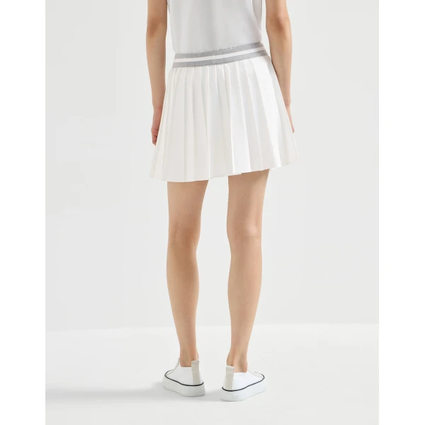 Brunello Cucinelli Techno poplin pleated skirt with logo in White, view 3