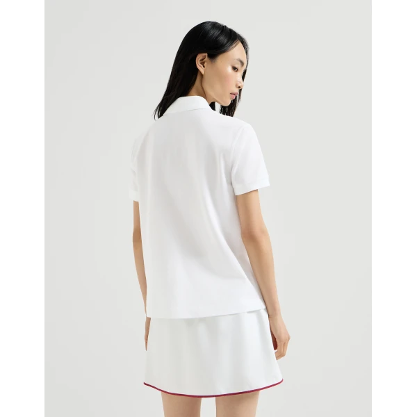 Brunello Cucinelli Stretch cotton piqué polo shirt with logo in White, view 3