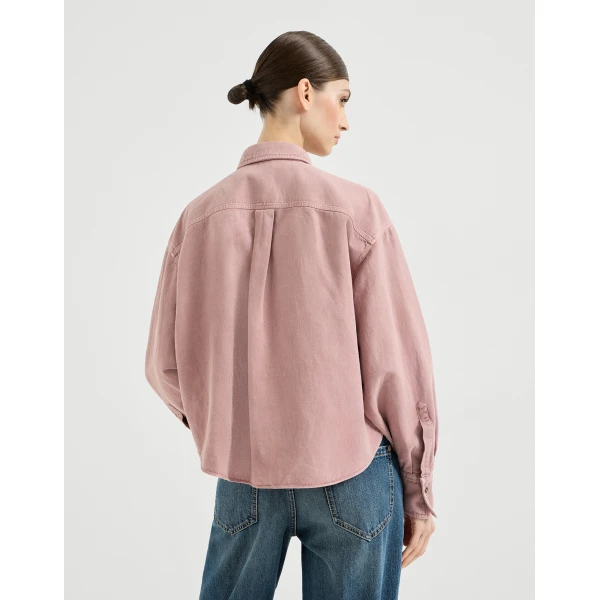 Brunello Cucinelli Garment-dyed cover shirt in Pink, view 3