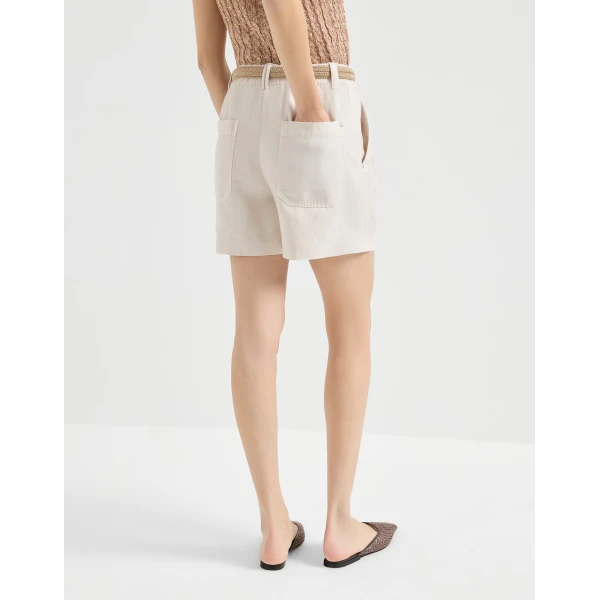 Brunello Cucinelli Baggy shorts with monili in Chalk, view 3