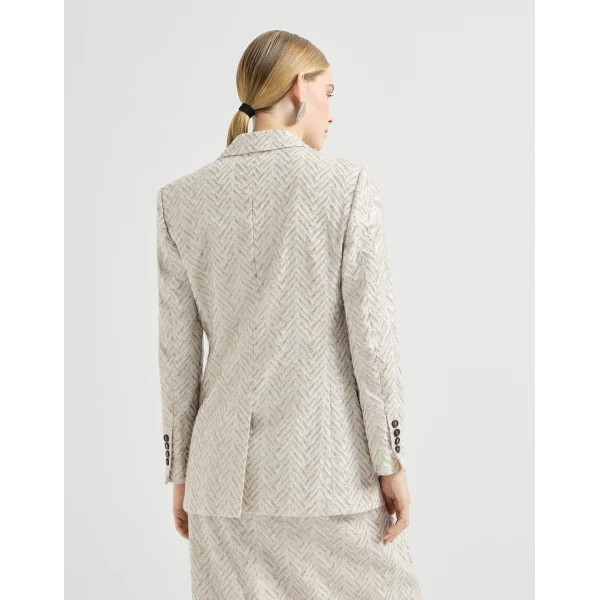 Brunello Cucinelli Dazzling chevron embroidery blazer in Beige, view 3