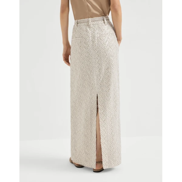 Brunello Cucinelli Dazzling chevron embroidery skirt in Beige, view 3