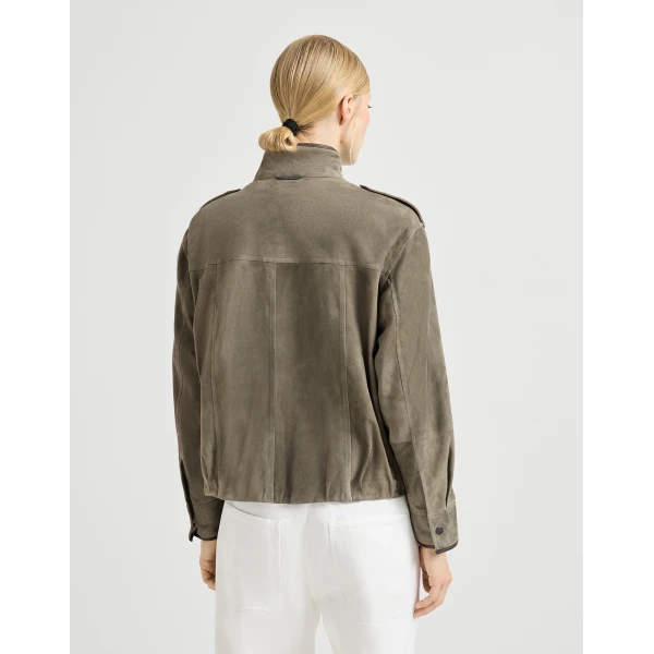 Brunello Cucinelli Couture suede outerwear in Khaki Jacket, view 3