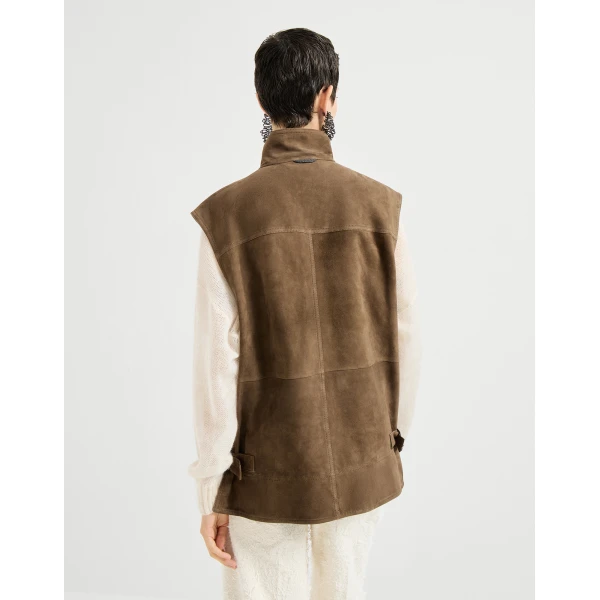 Brunello Cucinelli Couture suede vest in Brown, view 3