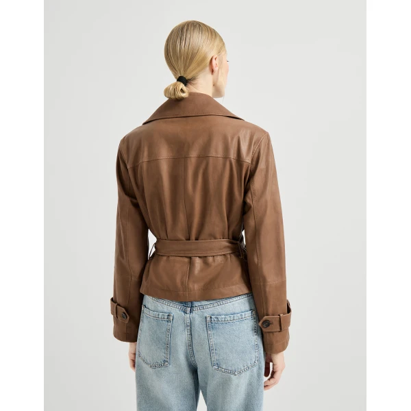 Brunello Cucinelli Vintage nappa Crop trenchcoat in Brown Coat, view 3