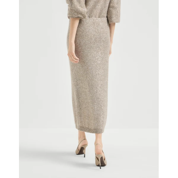 Brunello Cucinelli Dazzling texture skirt in Beige, view 3