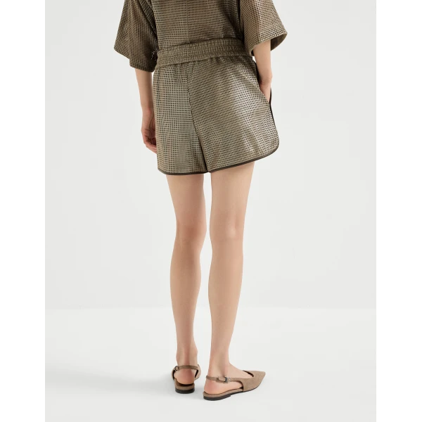 Brunello Cucinelli Leather shorts in Khaki, view 3