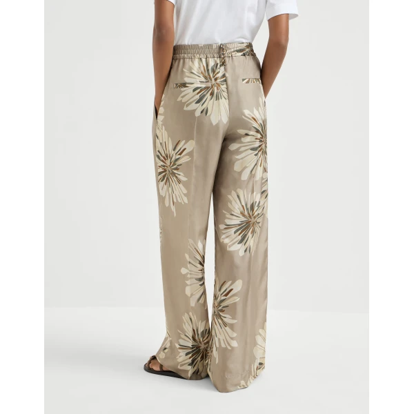 Brunello Cucinelli Bloom print pongee trousers, view 3