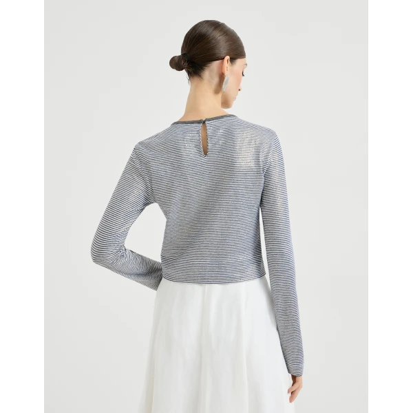 Brunello Cucinelli Striped jersey top with monili, view 3