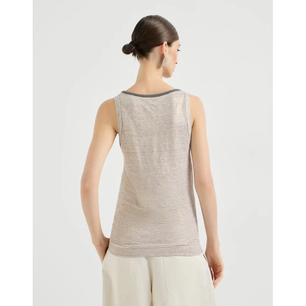 Brunello Cucinelli Striped jersey top with monili, view 3