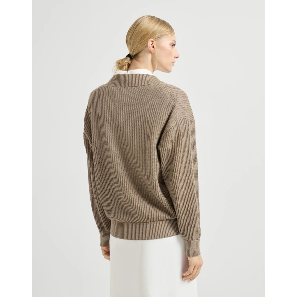 Brunello Cucinelli Ribbed net sweater in Walnut, view 3