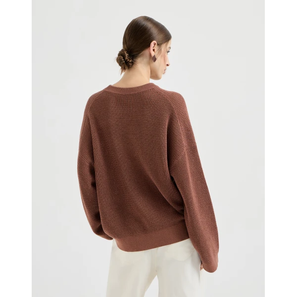 Brunello Cucinelli Sparkling net sweater in Firebrick, view 3