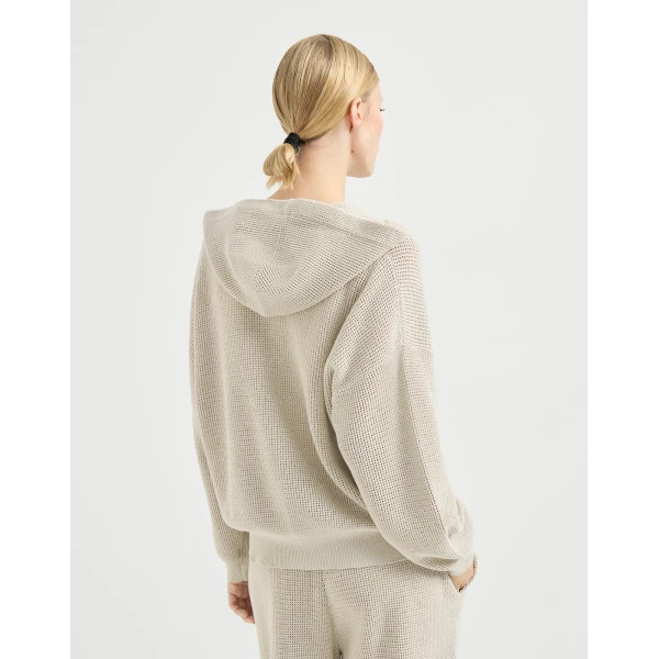 Brunello Cucinelli Sparkling net sweatshirt in Oat Jacket, view 3