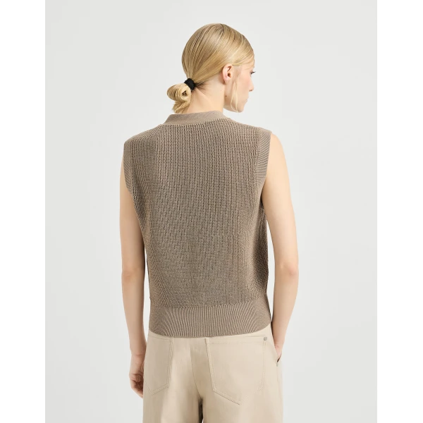 Brunello Cucinelli Sparkling cotton cardigan in Walnut, view 3