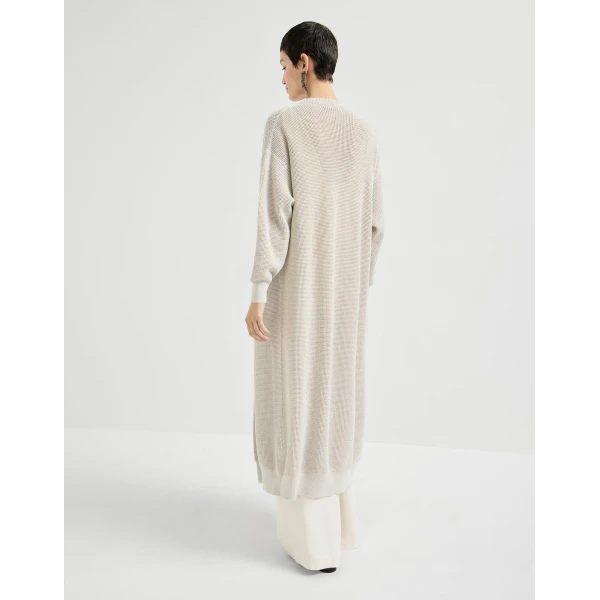Brunello Cucinelli Sparkling net long cardigan in Oat, view 3