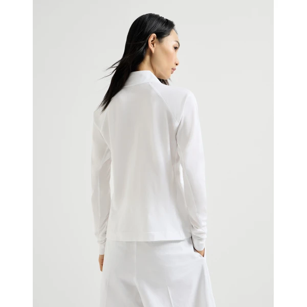 Brunello Cucinelli Pique Sweatshirt with logo in White Top, view 3