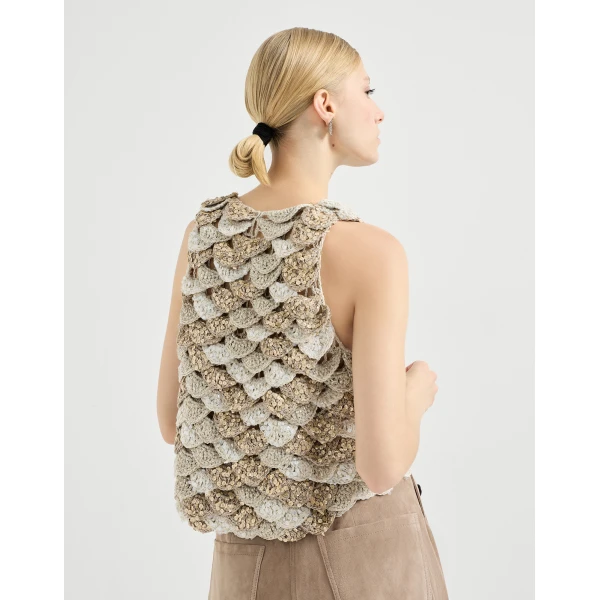 Brunello Cucinelli Dazzling Shell OPERA top in Light Grey, view 3