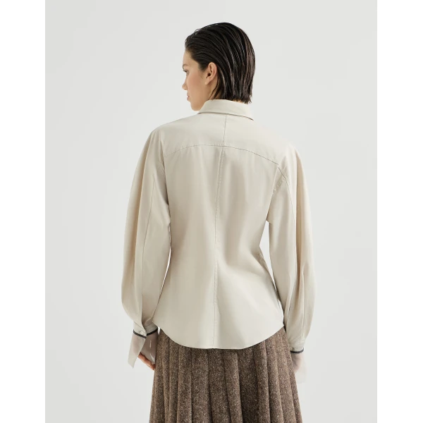 Brunello Cucinelli Poplin shirt with silk cuffs in Ivory, view 3