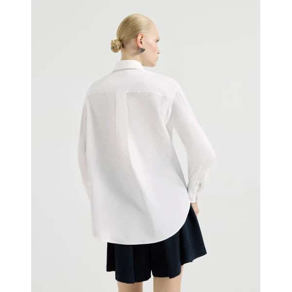 Brunello Cucinelli Shirt with tie and monili in White, view 3