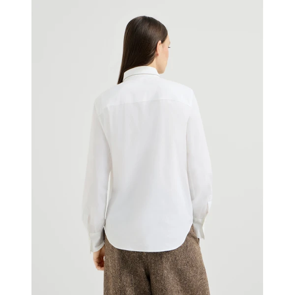 Brunello Cucinelli Stretch poplin shirt with monili in White, view 3