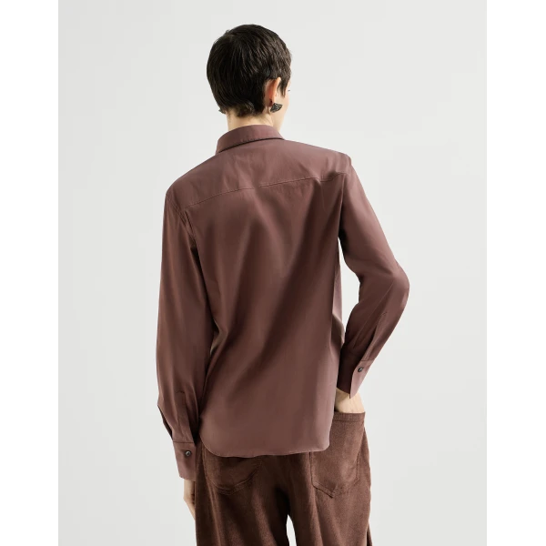 Brunello Cucinelli Stretch poplin shirt with monili in Grape, view 3