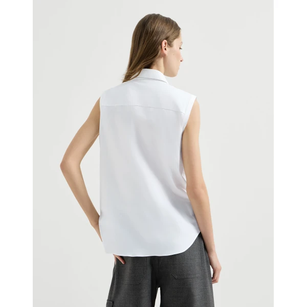 Brunello Cucinelli Sleeveless Shirt with Shiny Trim in White, view 3