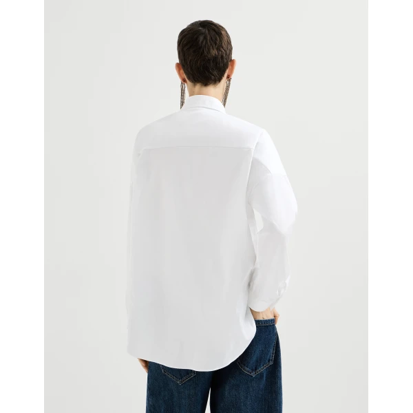 Brunello Cucinelli Poplin Shirt with Shiny Trim in White, view 3