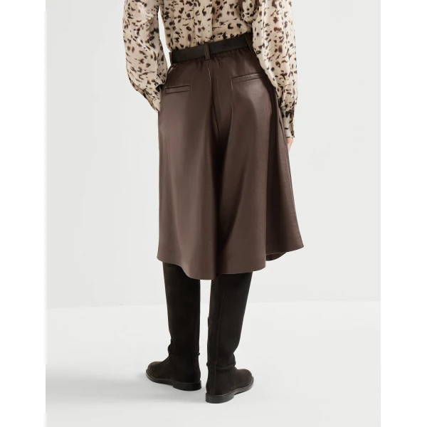 Brunello Cucinelli Nappa leather wide Bermuda shorts in Rust Brown, view 3