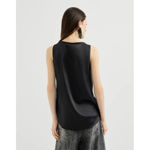 Brunello Cucinelli Stretch silk satin camisole in Black, view 3