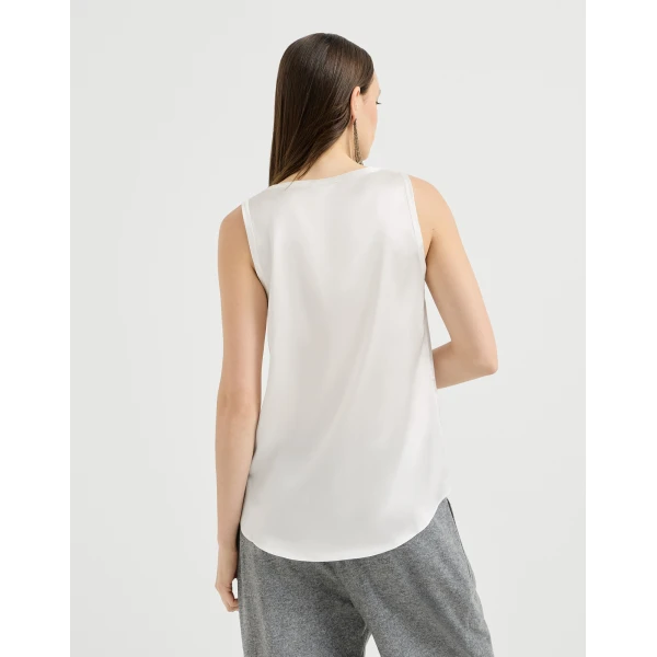 Brunello Cucinelli Stretch silk satin camisole in White, view 3