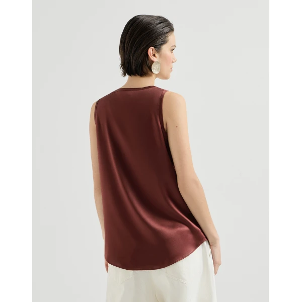 Brunello Cucinelli Stretch silk satin camisole in Wine, view 3