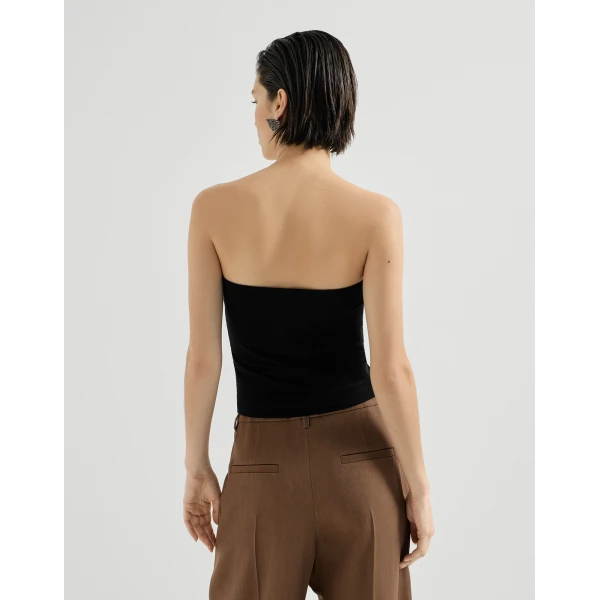 Brunello Cucinelli Jersey bandeau top in Black, view 3