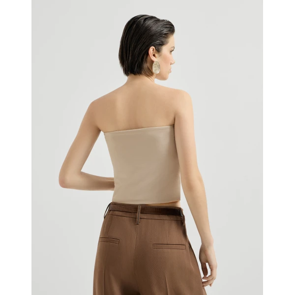 Brunello Cucinelli Jersey bandeau top in Sand, view 3