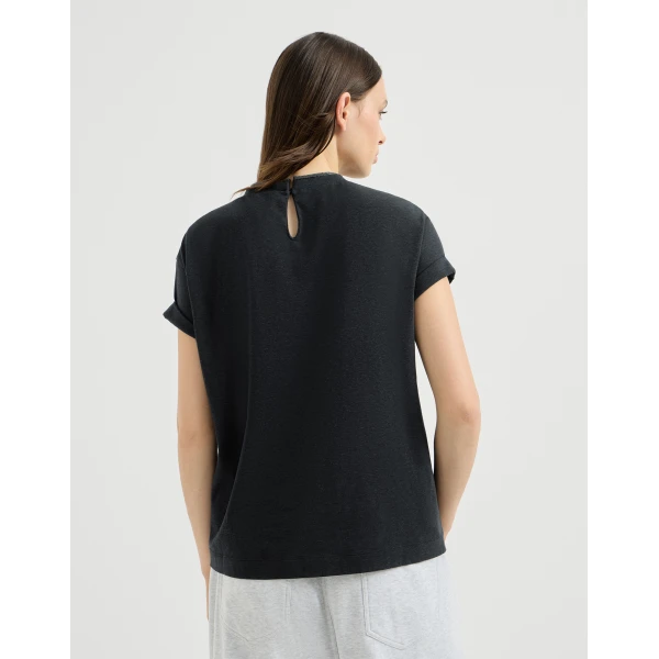 Brunello Cucinelli Jersey T-shirt with monili in Anthracite Top, view 3