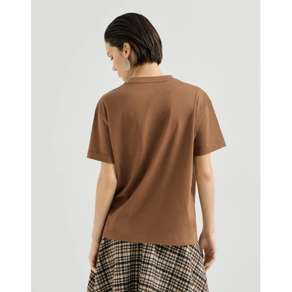 Brunello Cucinelli Cotton jersey T-shirt in Dattero Top, view 3