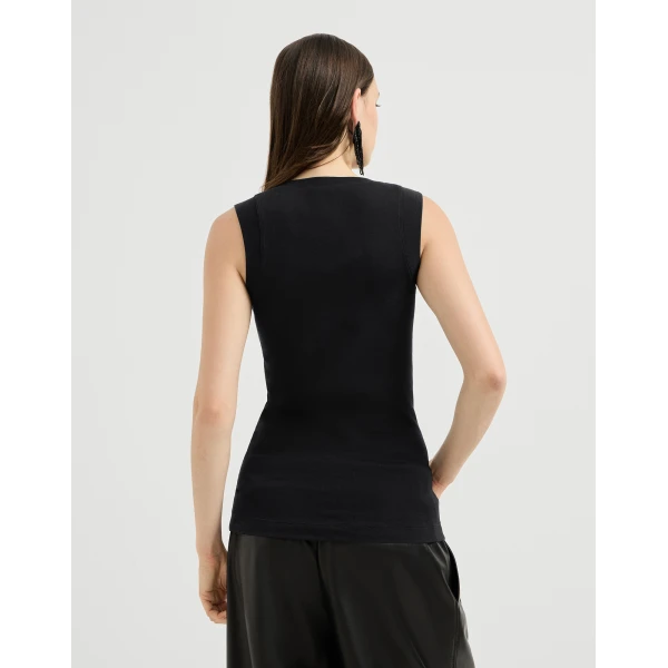 Brunello Cucinelli Jersey T-shirt with Precious Faux-Layering in Black Top, view 3