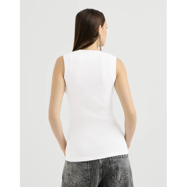 Brunello Cucinelli Jersey T-shirt with Precious Faux-Layering in White Top, view 3