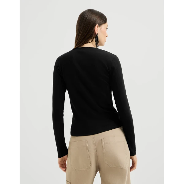 Brunello Cucinelli Jersey top with Precious Insert in Black, view 3