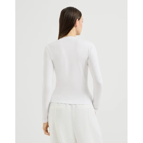 Brunello Cucinelli Jersey top with Precious Insert in White, view 3