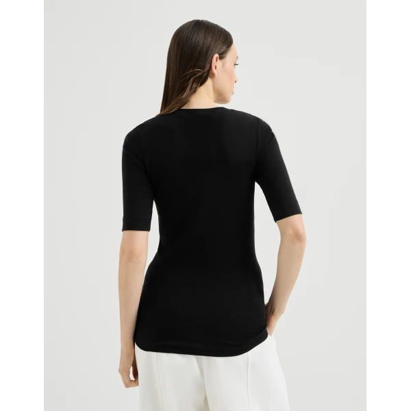 Brunello Cucinelli Jersey top with Precious Insert in Black, view 3