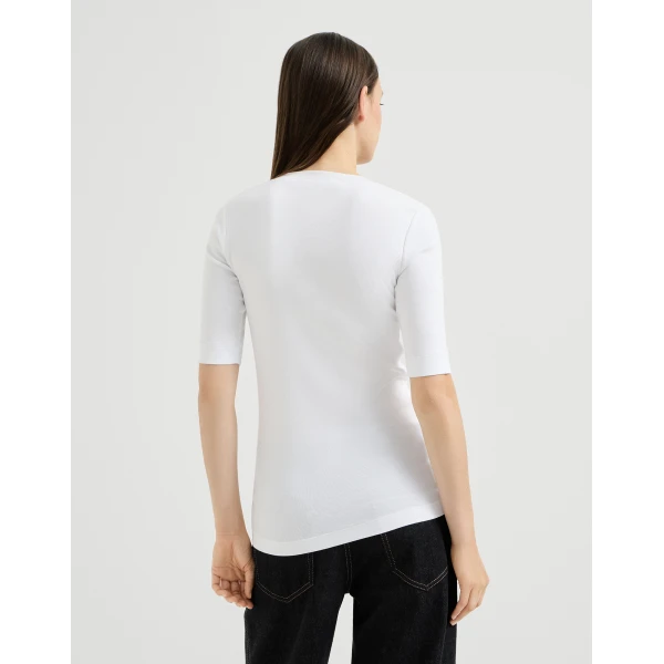 Brunello Cucinelli Jersey top with Precious Insert in White, view 3
